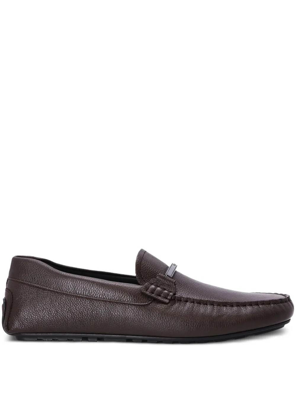BOSS logo-plaque grained leather loafers – Brown
