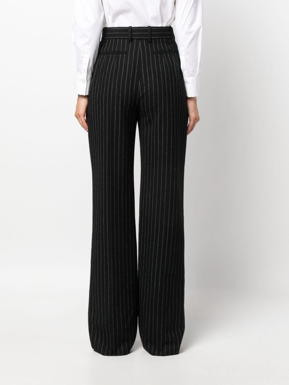 Shop Alexander Mcqueen Chalk Stripe Wool Trousers In Black