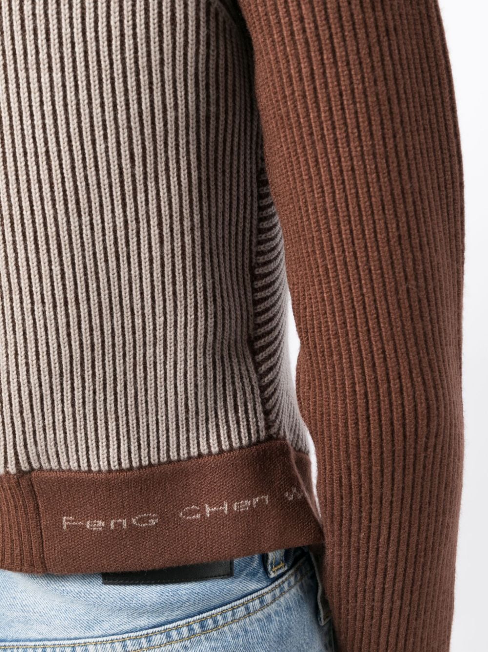 Shop Feng Chen Wang Logo Intarsia-knit Ribbed-knit Cardigan In Brown