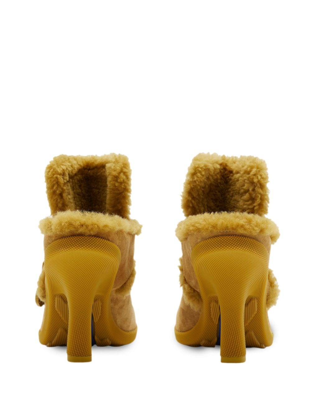 Shop Burberry Highland Shearling-trim Suede Mules In Yellow