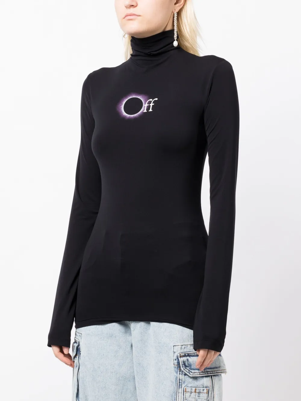 Off-white Logo-print Roll-neck Top In Black