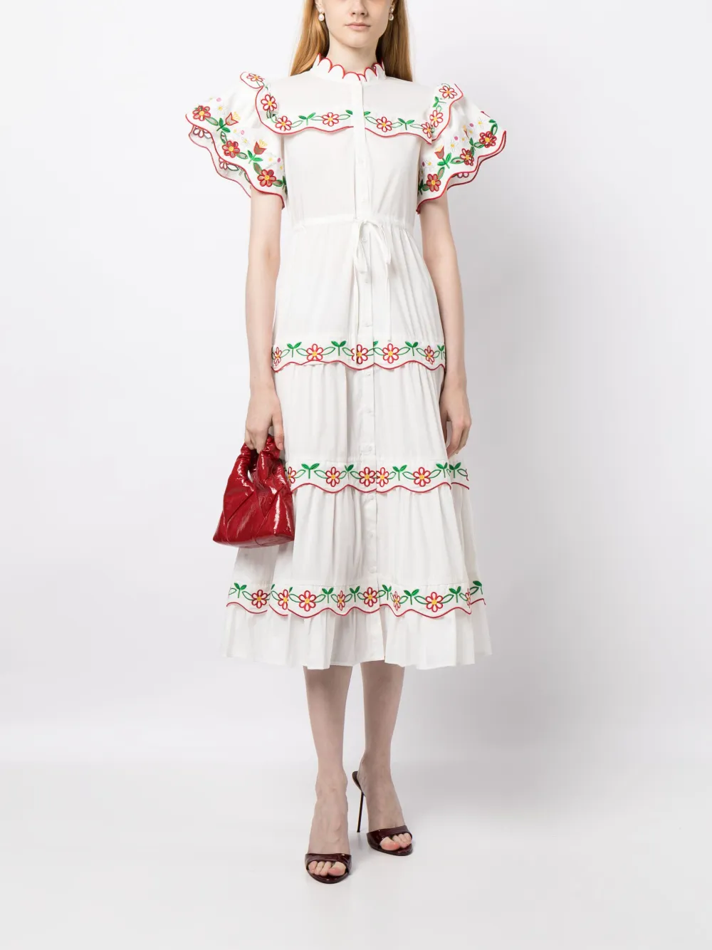 Celia B Jurk met geborduurde bloemen - Wit
