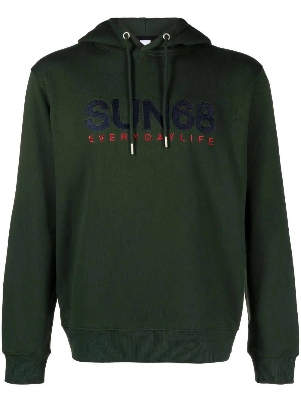 Sun 68 Logo-embroidered Cotton Hoodie In Green