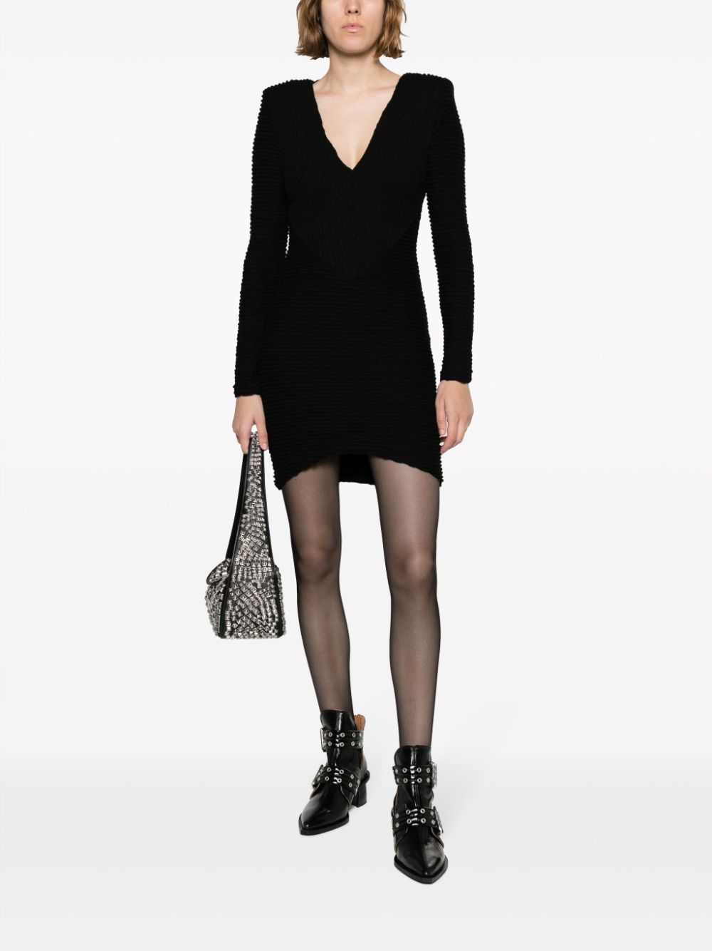 Shop Iro Long-sleeved V-neck Minidress In Black
