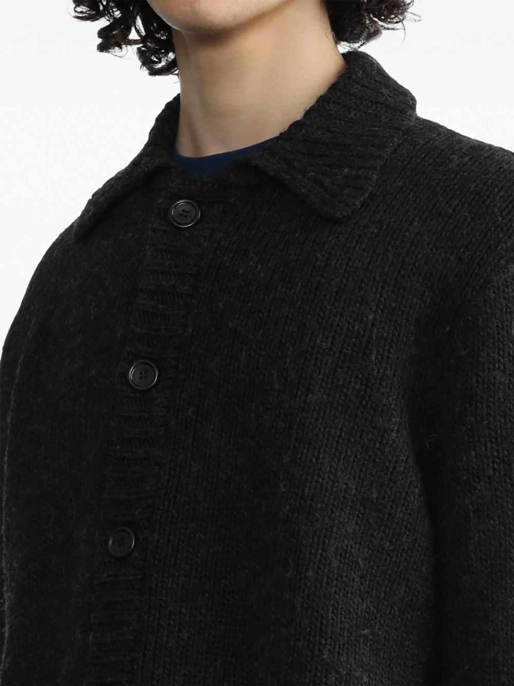 Shop Our Legacy Polo-collar Ribbed Cardigan In Black