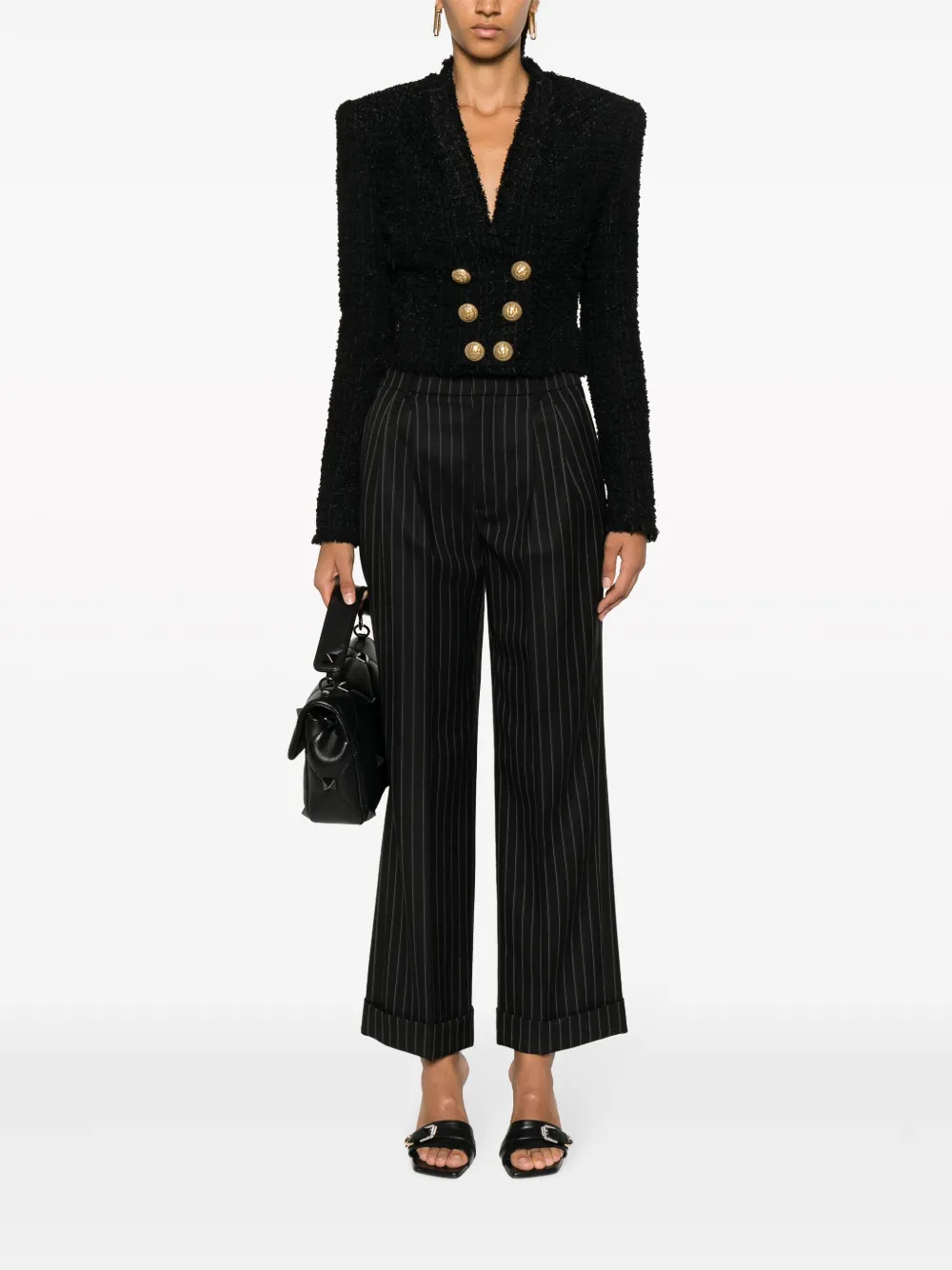 Balmain double-breasted tweed jacket - Zwart