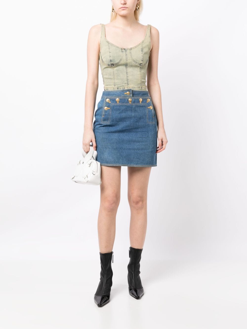 Image 2 of CHANEL Pre-Owned 1990-2000s CC button-embellished denim miniskirt