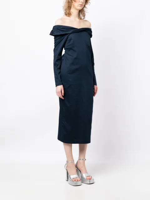 Kika Vargas off-shoulder long-sleeve midi dress ALIETTEFW - 2
