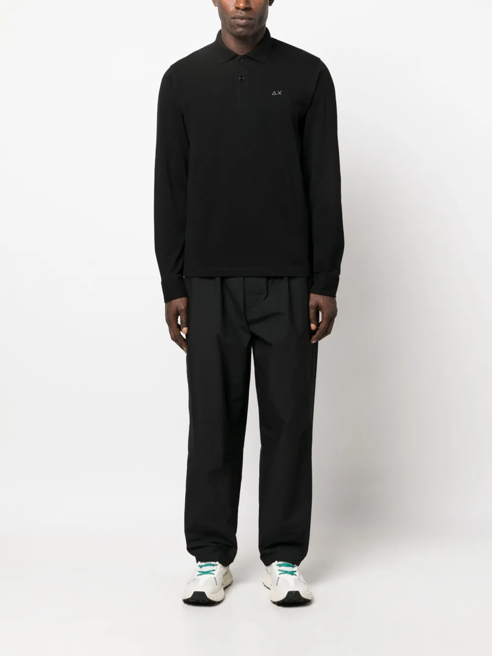 Sun 68 logo-embroidered cotton polo shirt - Zwart