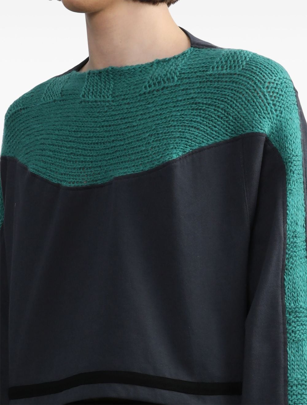 Shop Kiko Kostadinov Chunky-knit Panelled Sweatshirt In Blue