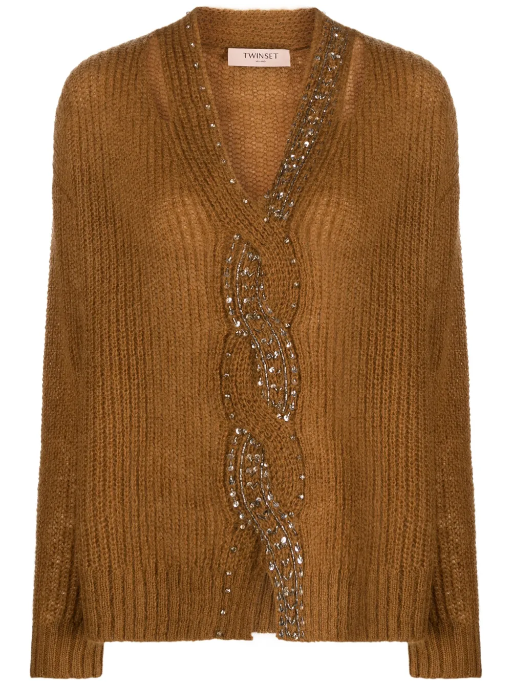 TWINSET rhinestone-embellished cut-out jumper - Marrone