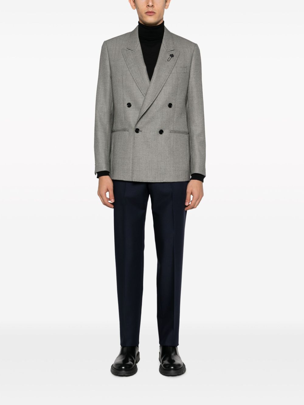 Shop Lardini Micro-dot Double-breasted Wool Blazer In Black