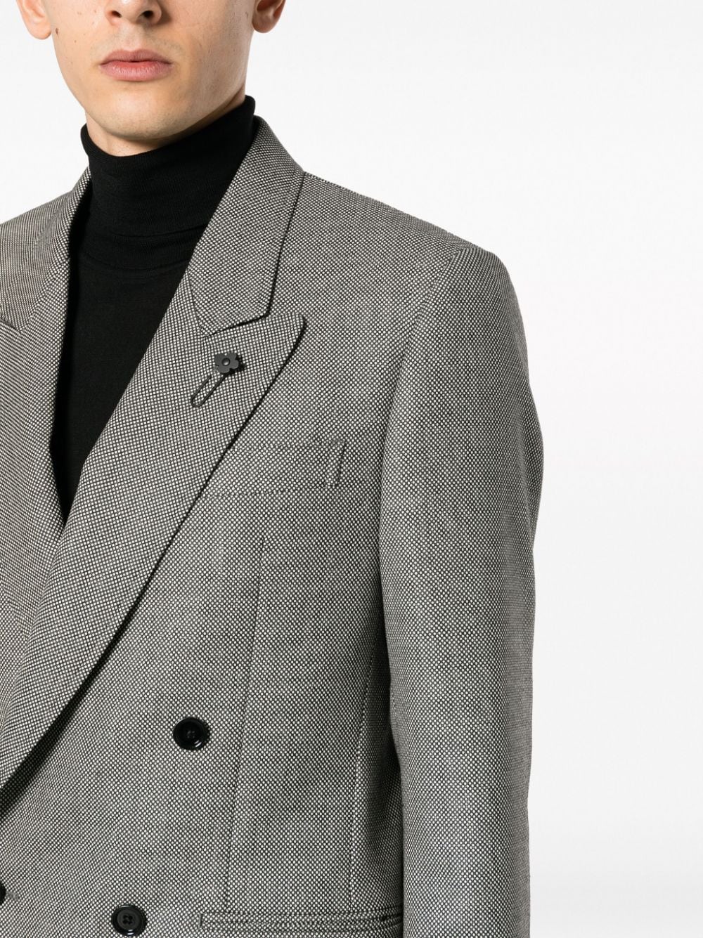 Shop Lardini Micro-dot Double-breasted Wool Blazer In Black