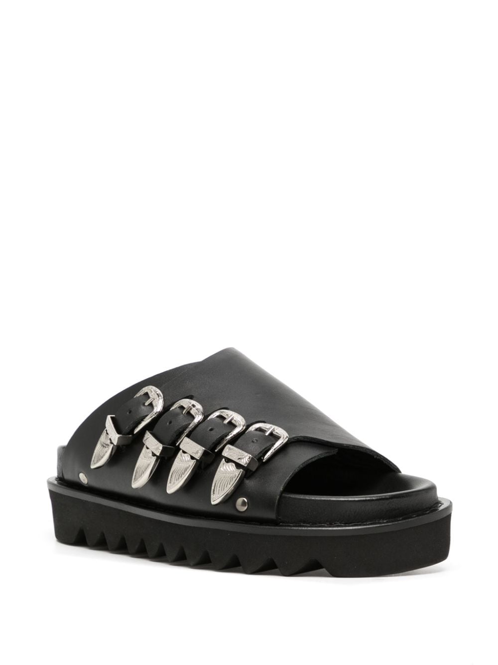 Shop Toga Buckle-detail Leather Sandals In Schwarz