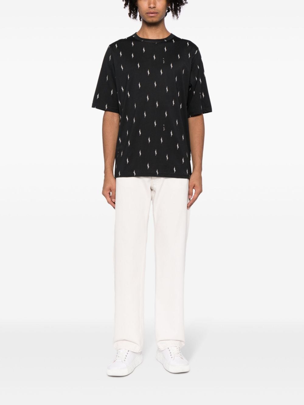 Shop Agnès B. Thunder-print Cotton T-shirt In Black