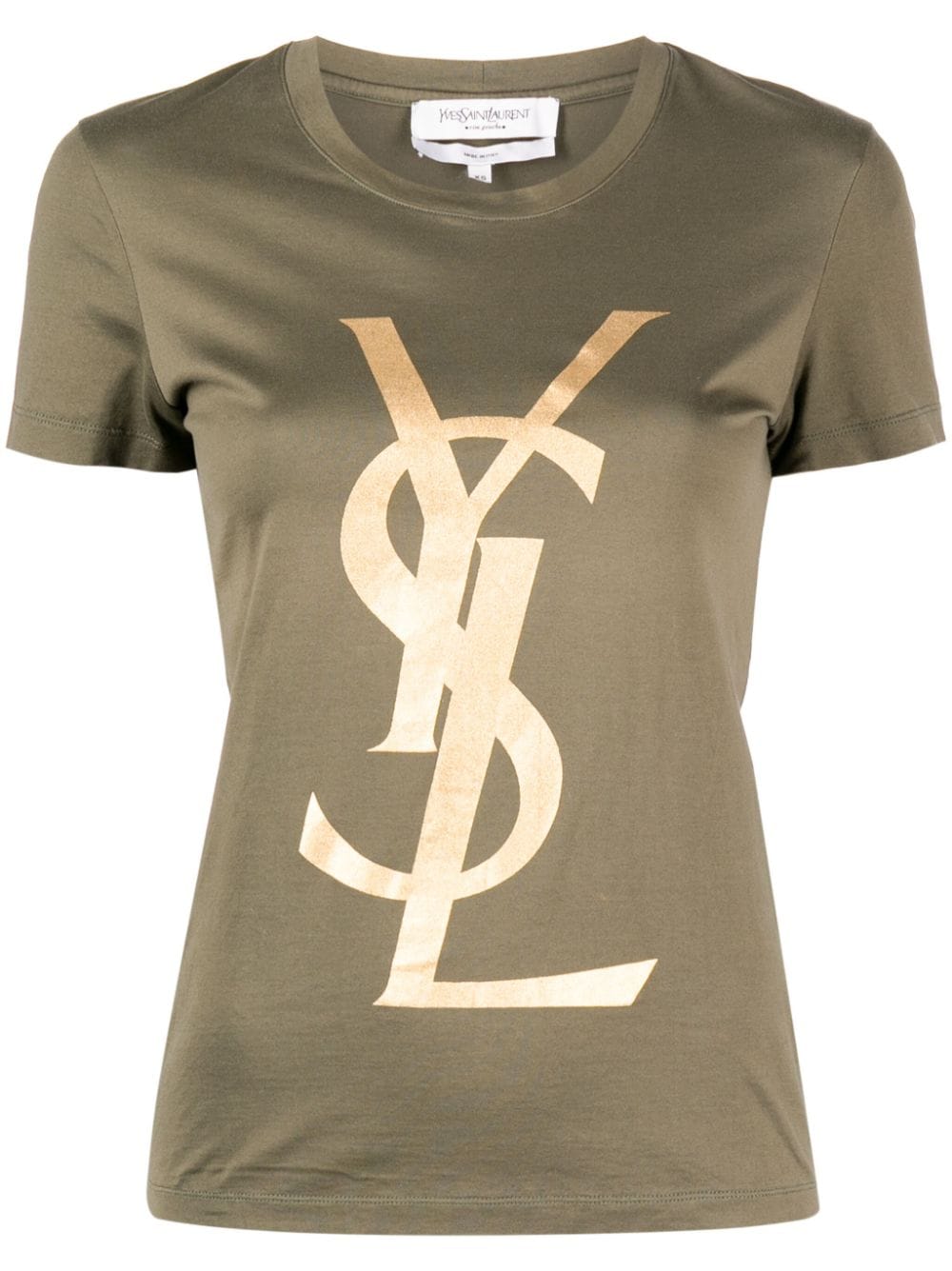 Pre-owned Saint Laurent 1990-2000 Ysl-print Cotton T-shirt In Green