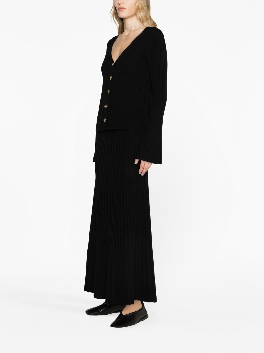 Shop By Malene Birger V-neck Ribbed Wool Cardigan In Black