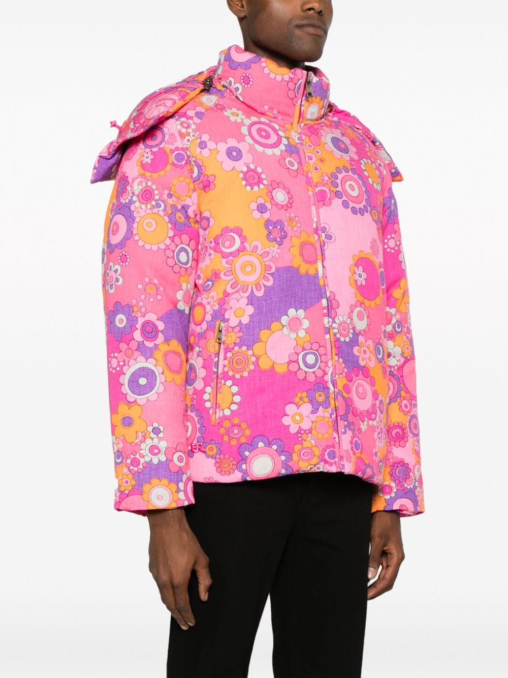 Shop Erl Floral-print Padded Jacket In Pink