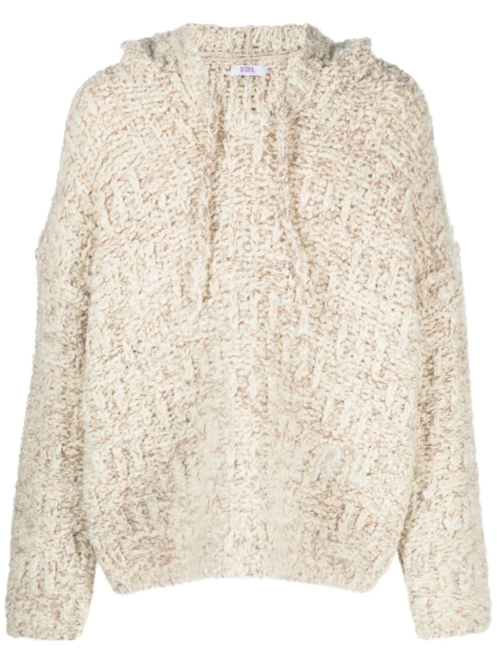 Shop Erl Chunky-knit Drawstring Hoodie In Neutrals