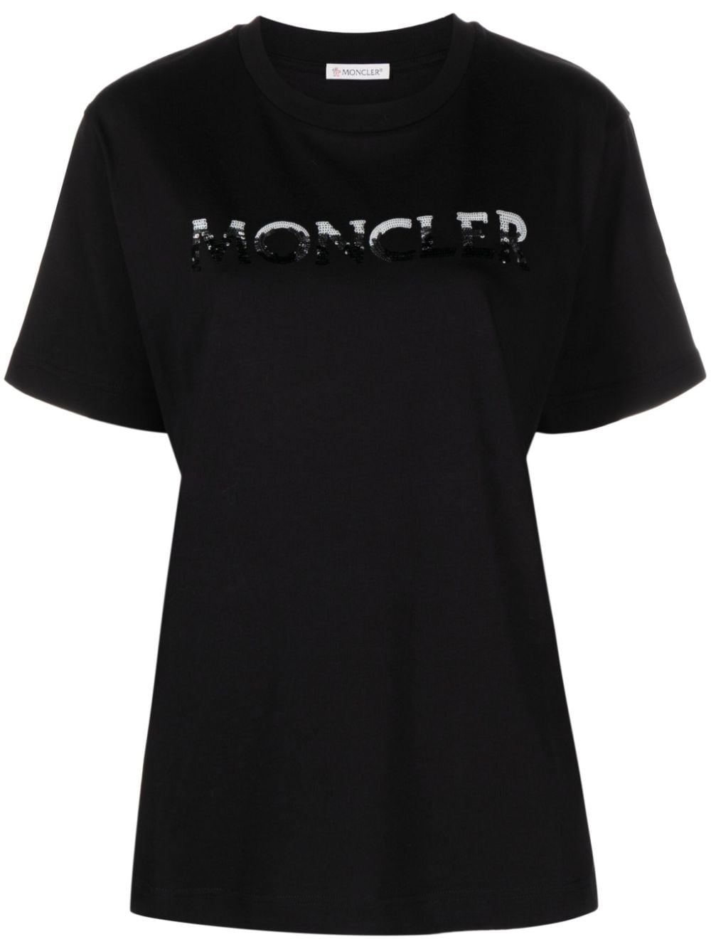 Shop Moncler Sequin-embellished Cotton T-shirt In Black
