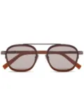 Zegna logo-print oval-frame sunglasses - Brown