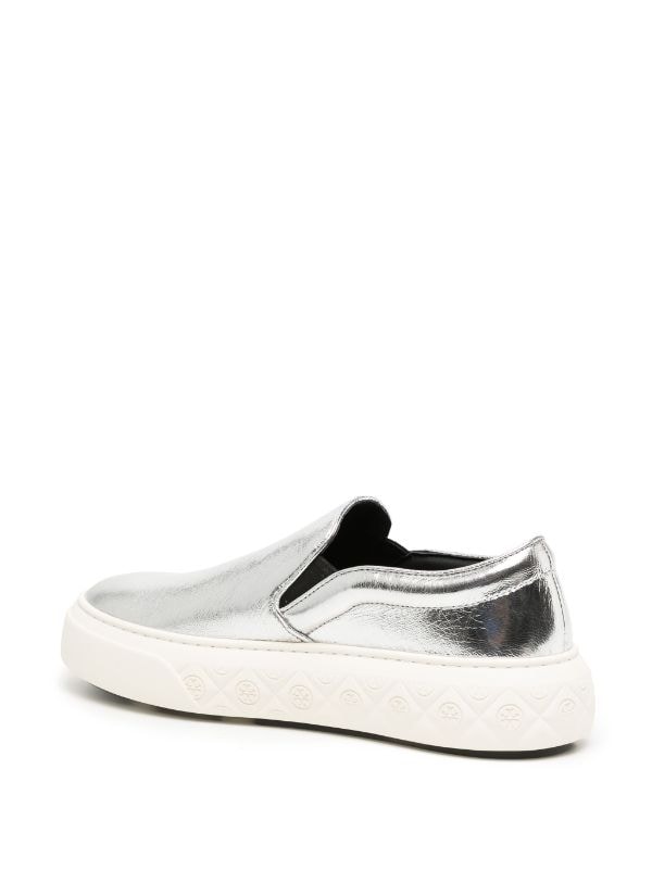 ASOS DESIGN slip on sneakers in metallic mirror silver