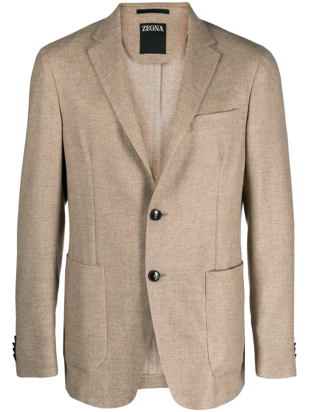 Zegna Notched-lapels Wool-cotton Blend Blazer In Neutrals