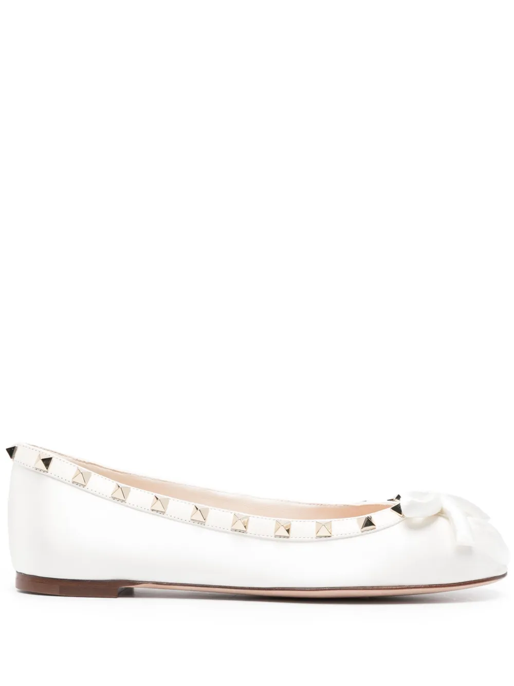 Shop Valentino Rockstud Satin Ballerina Shoes In White
