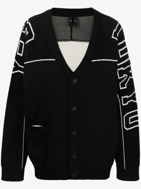 Y-3 intarsia-knit logo V-neck cardigan