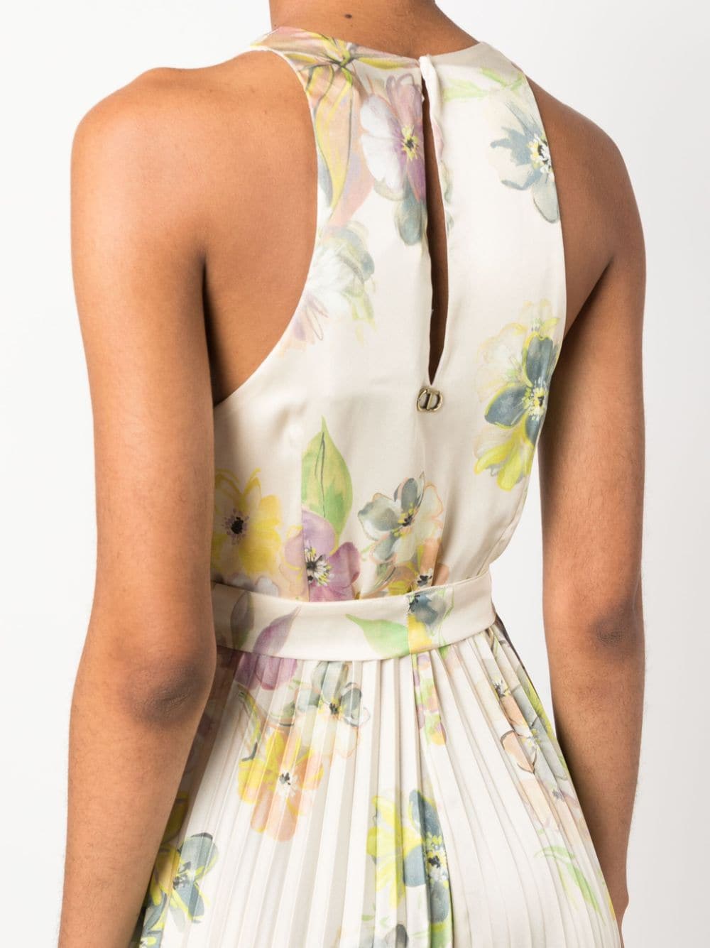 Shop Twinset Floral-print Wide-leg Pleated Jumpsuit In Neutrals