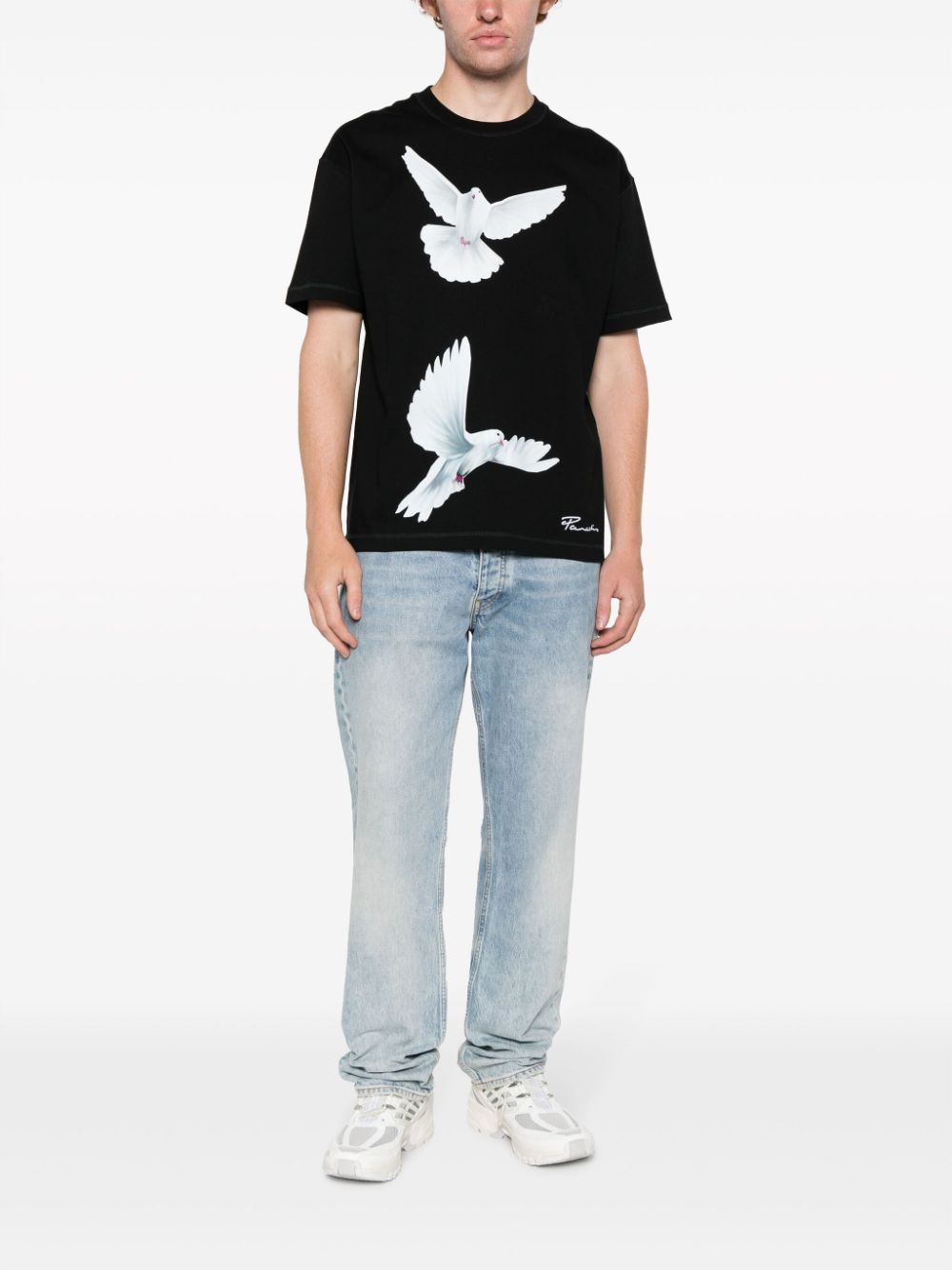 3PARADIS T-shirt met vogelprint - Zwart