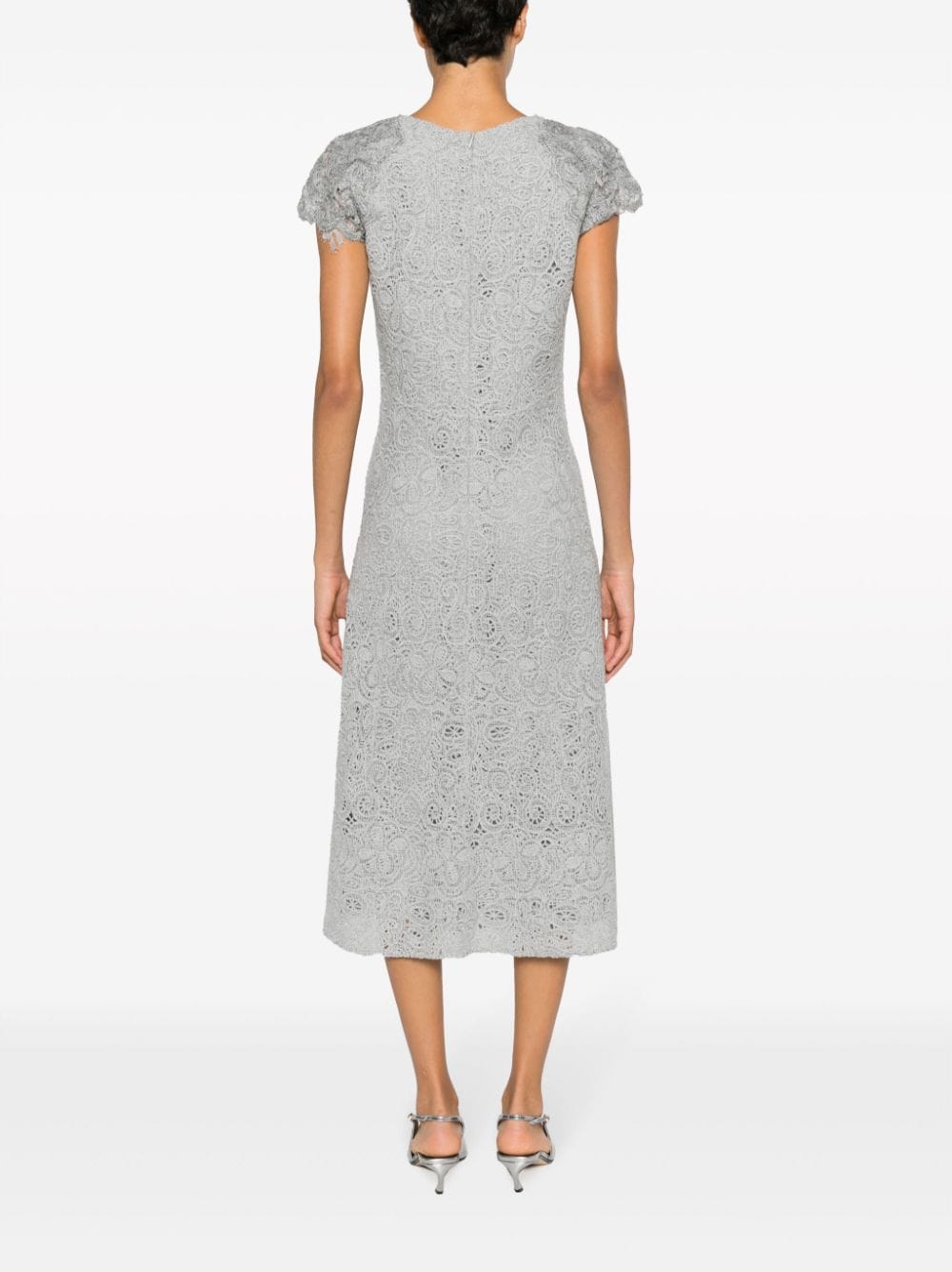 Shop Ermanno Scervino Croched-knit Midi Dress In Grey