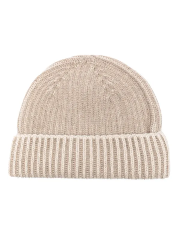 Sease Ribbed Cashmere Beanie in Neutrals
