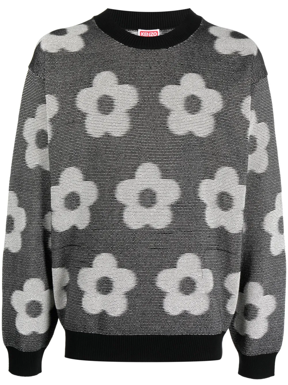 Kenzo Boke Flower-jacquard Cotton Jumper In Black