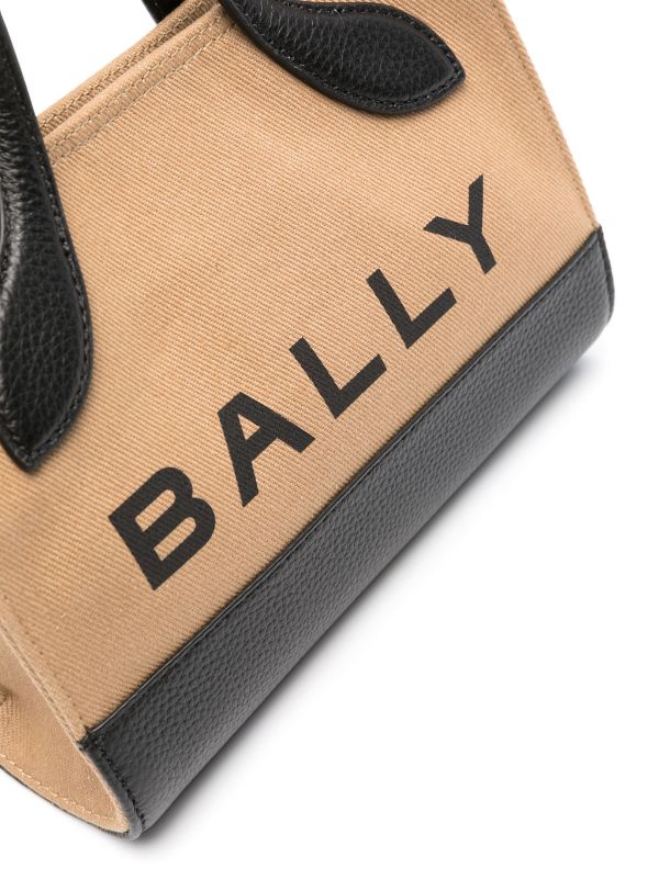 Bally B Logo Canvas Bag With Double Brown Leather Strips