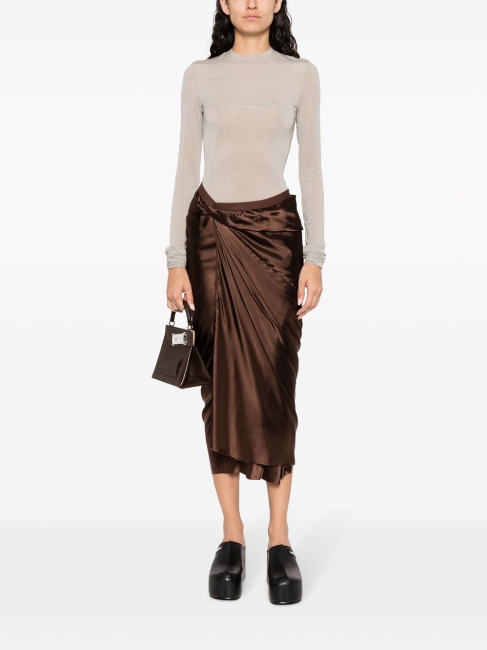 Shop Rick Owens Satin Wrap Skirt In Brown