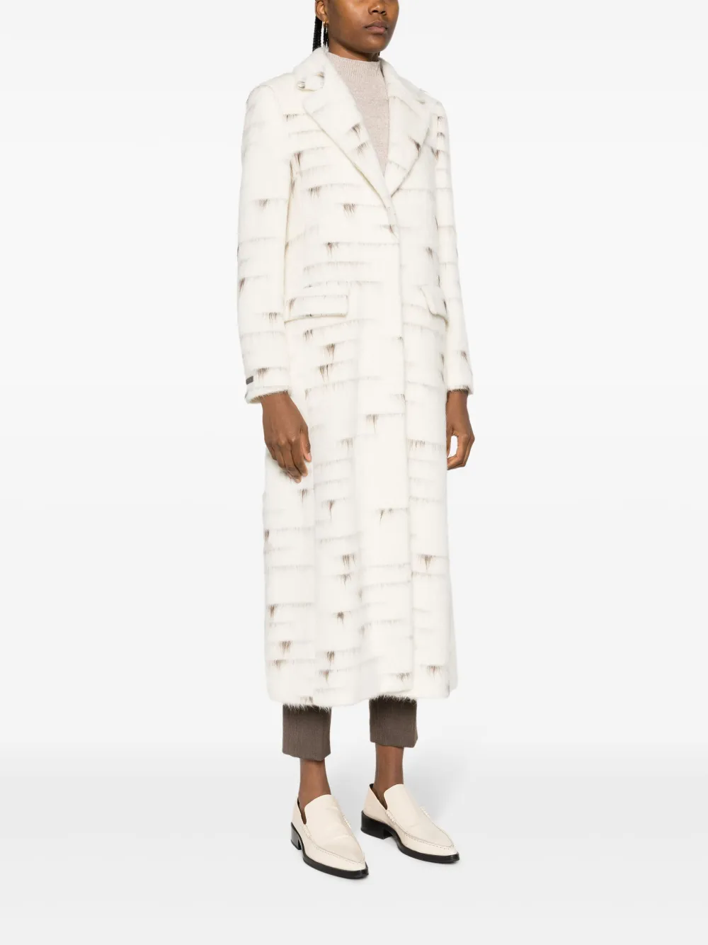 Peserico Abstract-pattern Brushed Coat In Neutrals