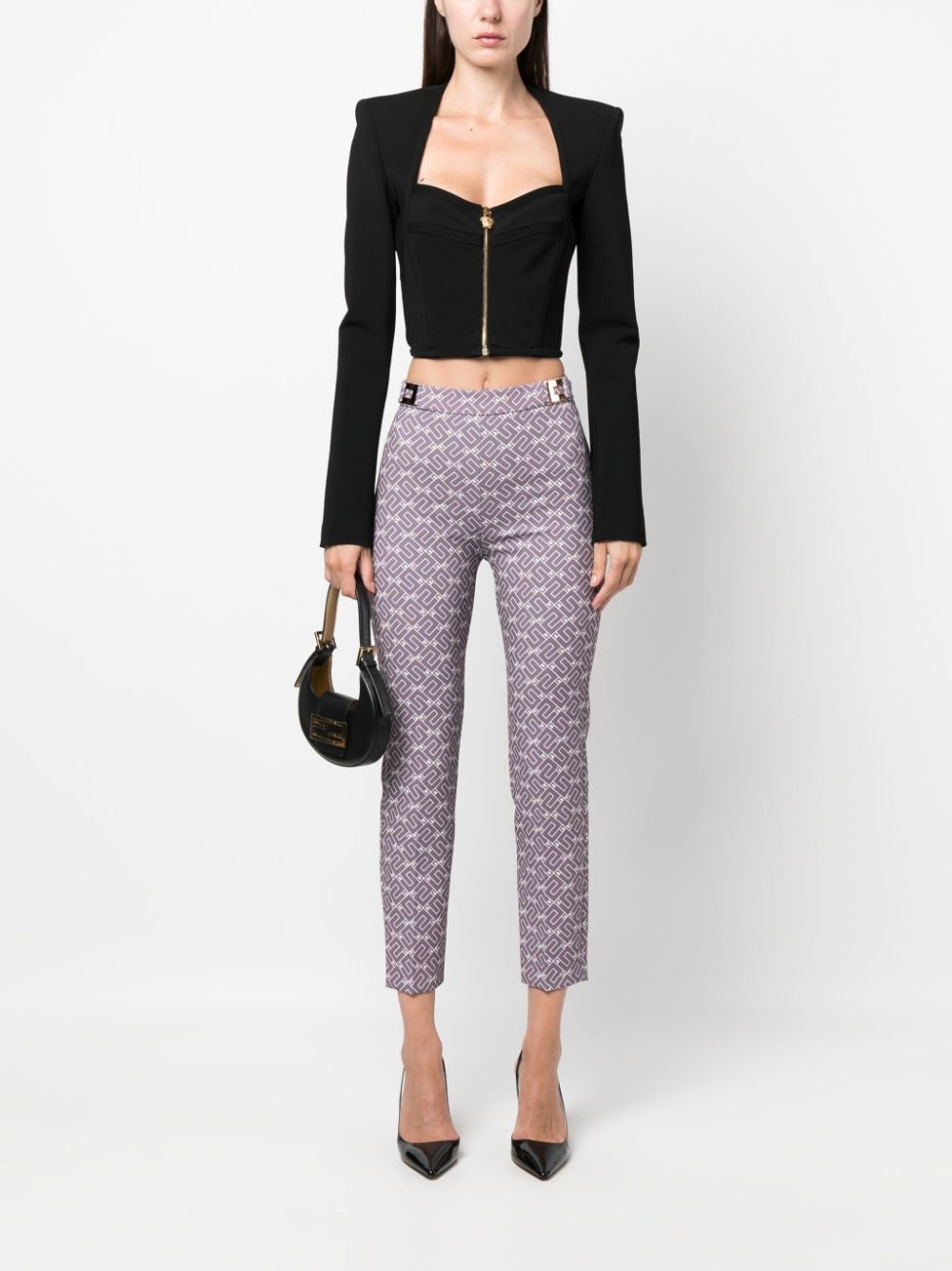 Shop Elisabetta Franchi Logo-print Cropped Trousers In Purple