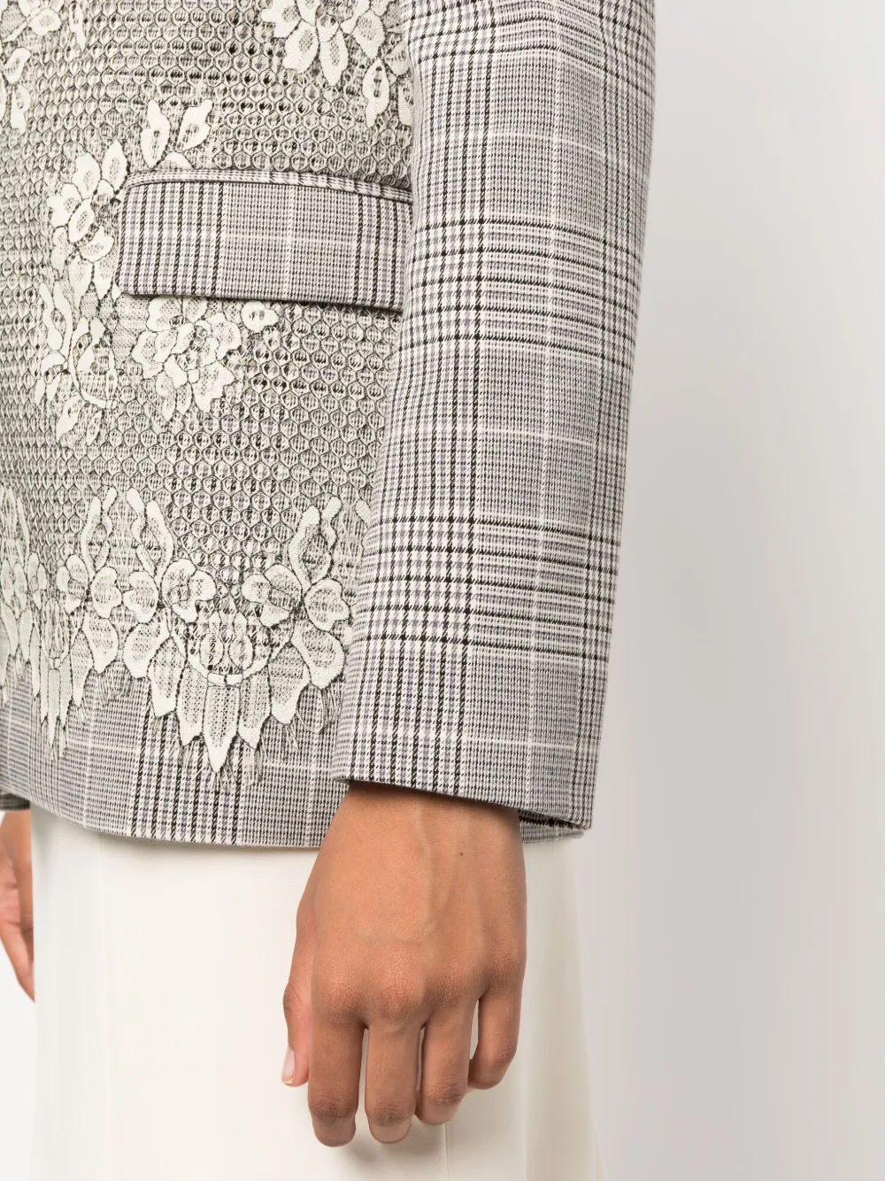 TWINSET GLEN PLAID-CHECK LACE-APPLIQUÉ BLAZER