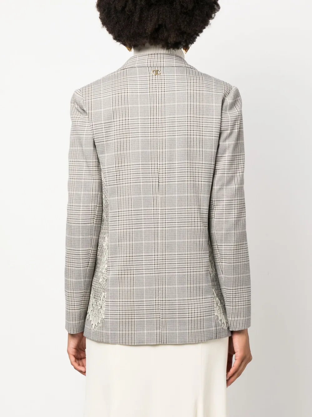 TWINSET GLEN PLAID-CHECK LACE-APPLIQUÉ BLAZER