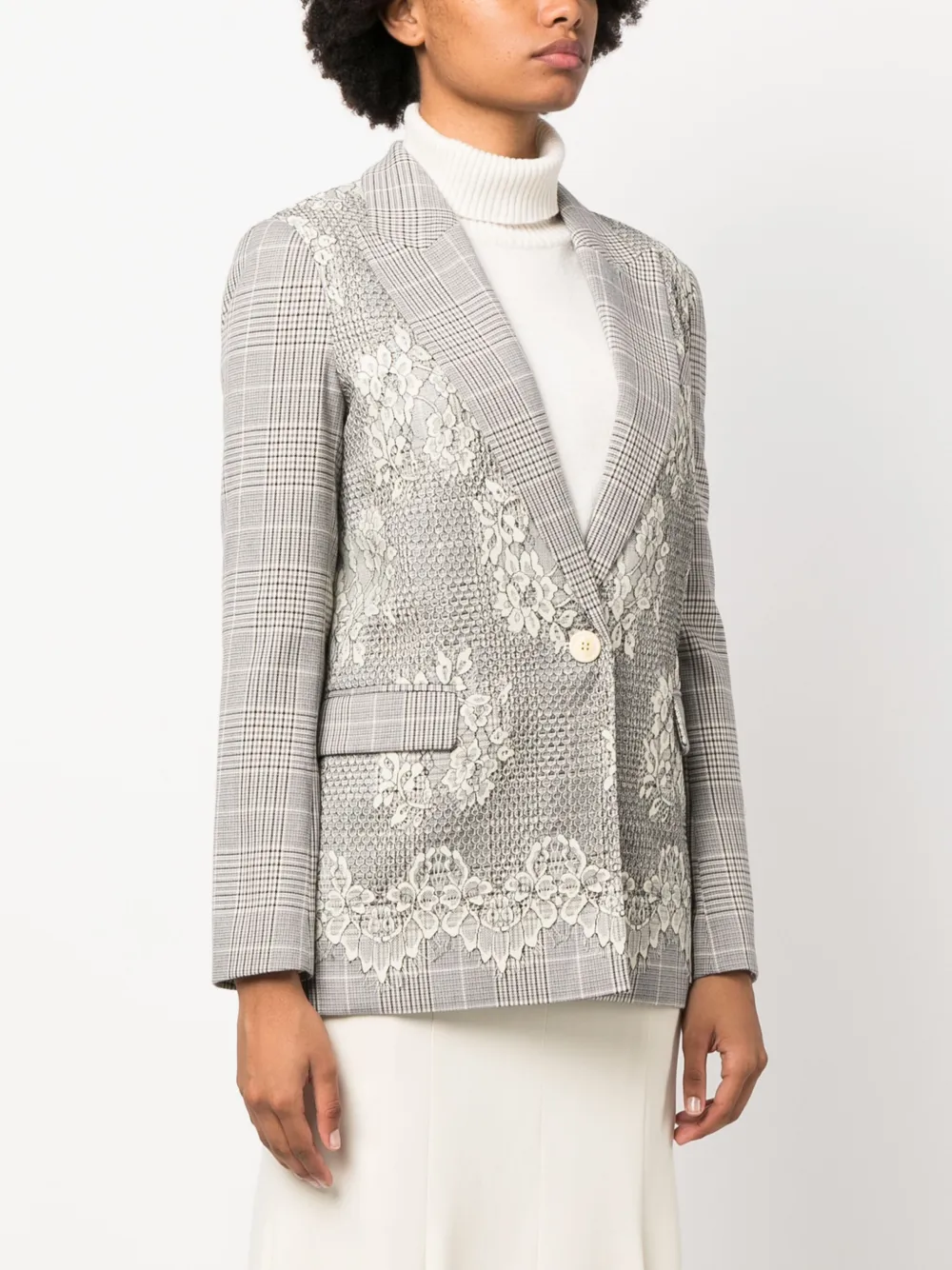 TWINSET GLEN PLAID-CHECK LACE-APPLIQUÉ BLAZER