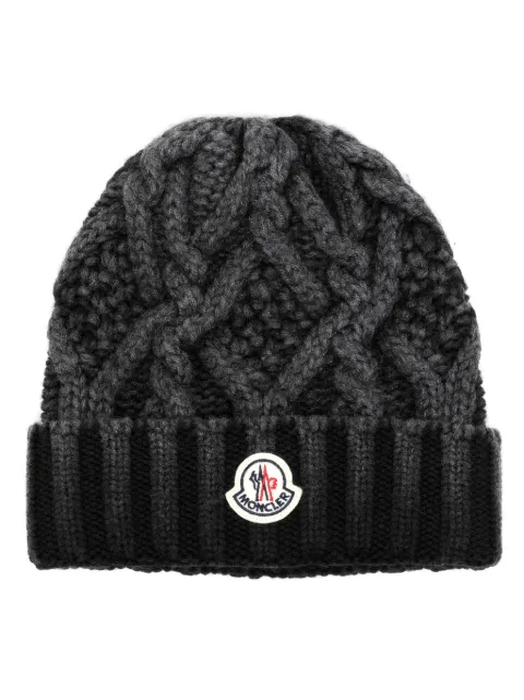 Moncler logo-patch cable-knit beanie