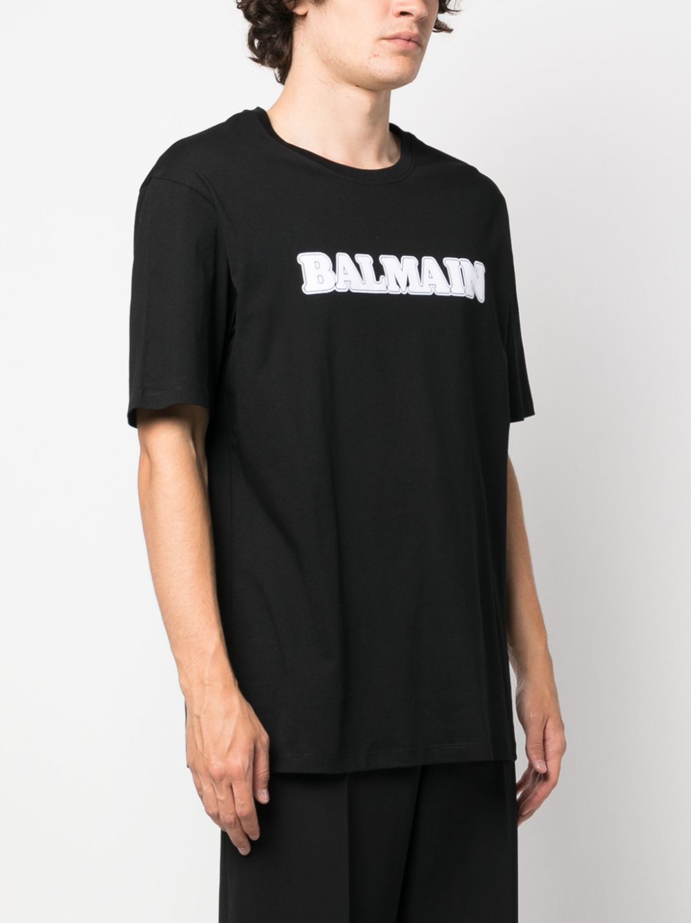 Shop Balmain Flocked-logo Cotton T-shirt In Black