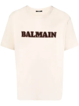 Balmain flocked-logo cottonT-shirt - Farfetch