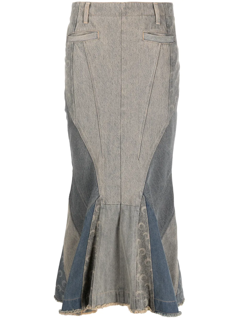 Marine Serre Regenerated Denim Flared Midi Skirt In Grey