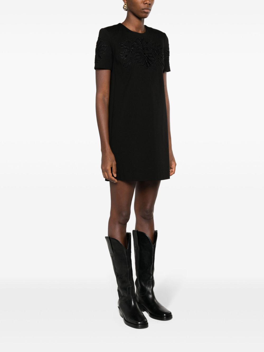 Shop Twinset Bead-embellished Short-sleeve Minidress In Black