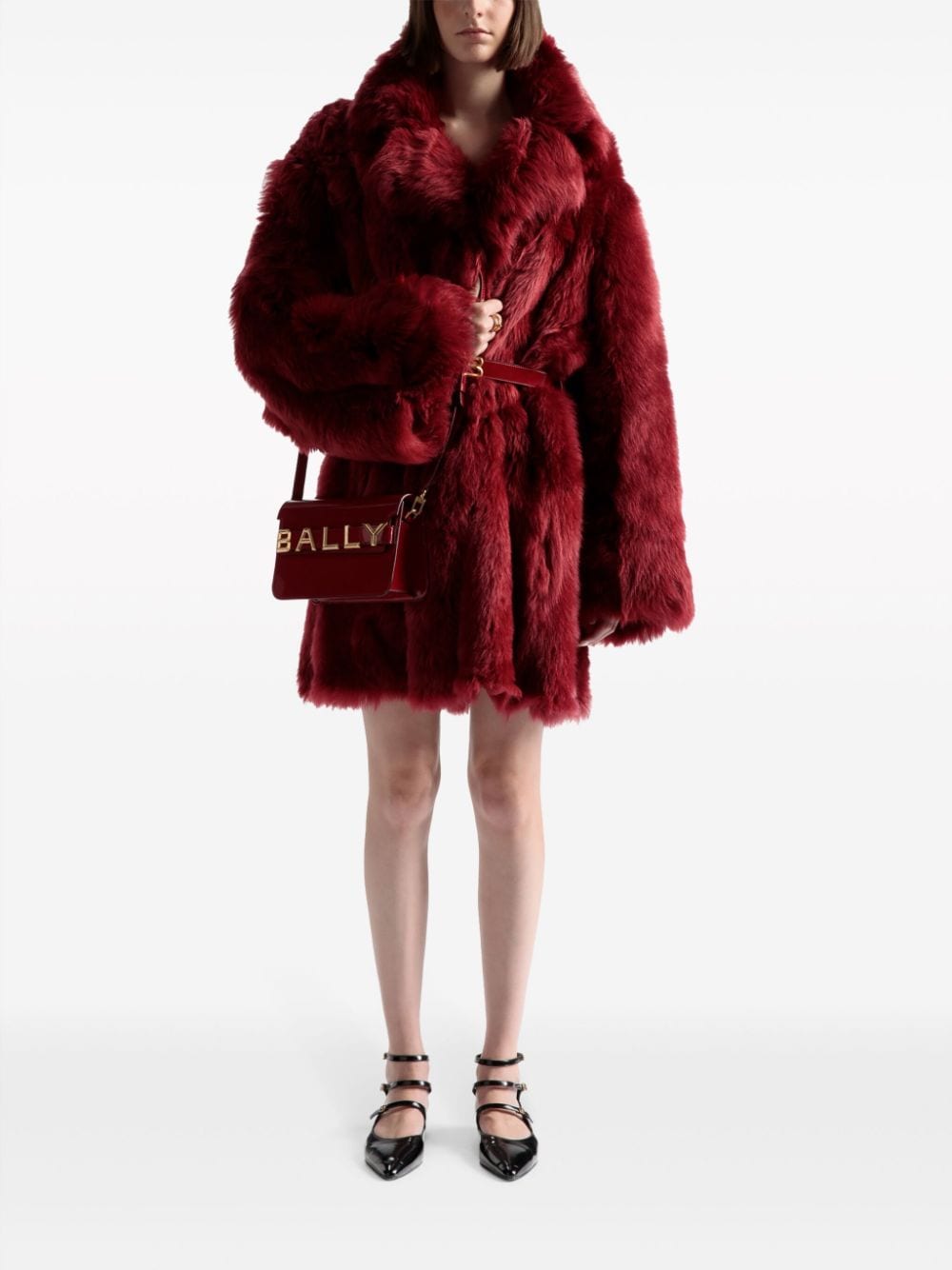 Shop Bally Belted Faux-fur Coat In Red