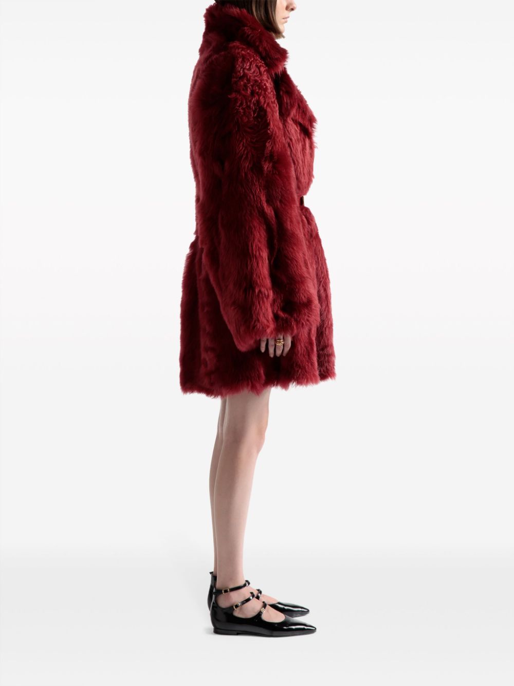 Shop Bally Belted Faux-fur Coat In Red