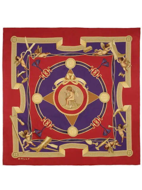 Bally Emblem cherub-print silk scarf
