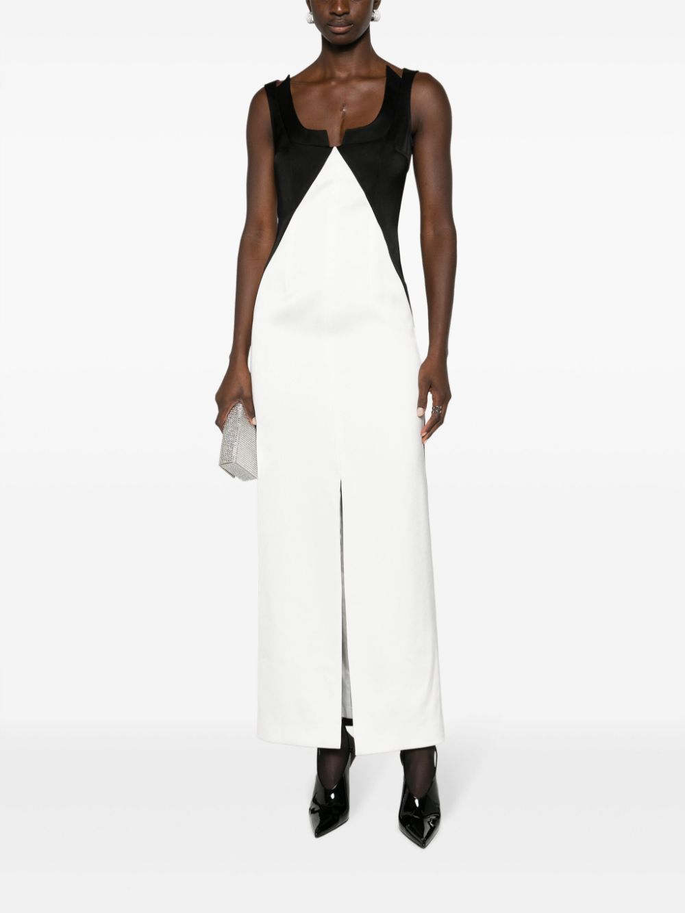 Shop V:pm Atelier Cassis Colour-block Crepe Maxi Dress In White